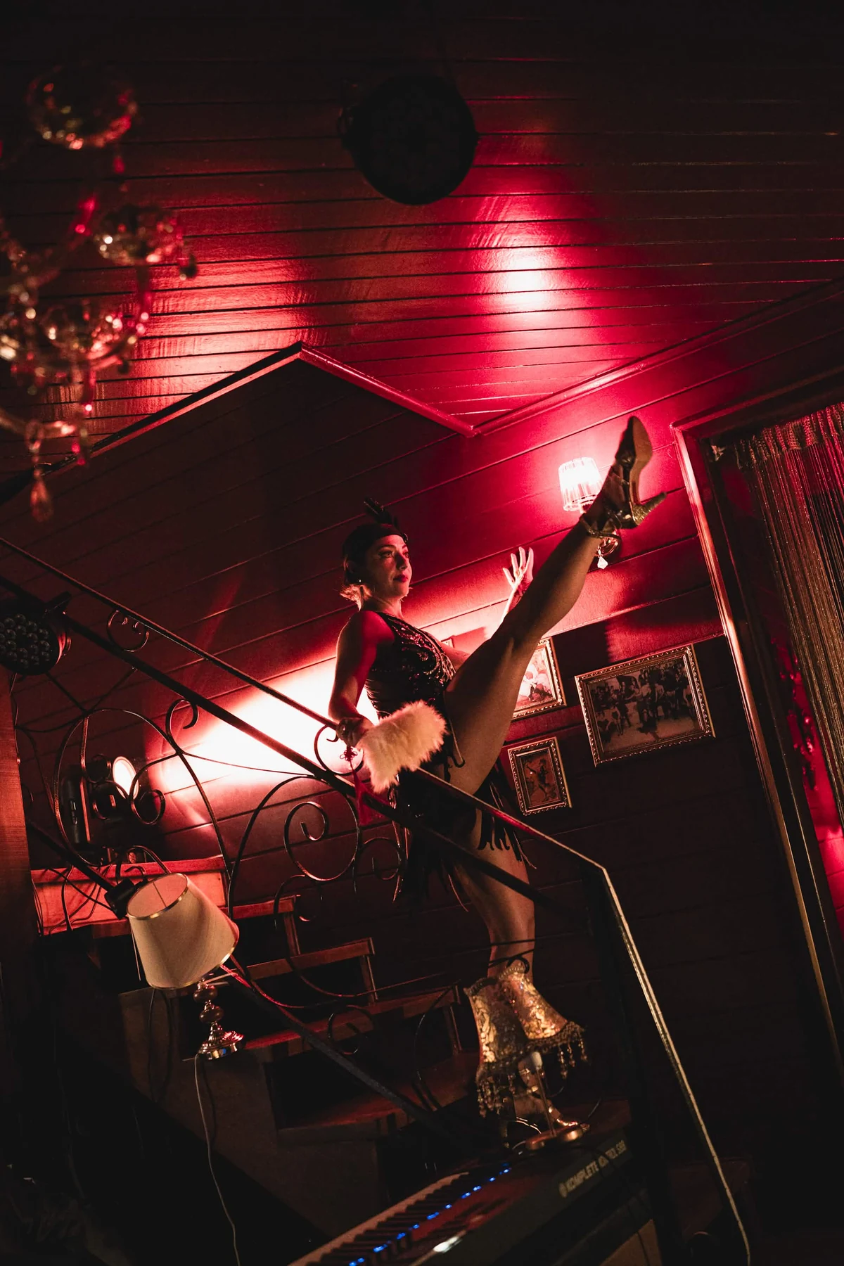 Dance performance on the Cabaret Le Luxe staircase